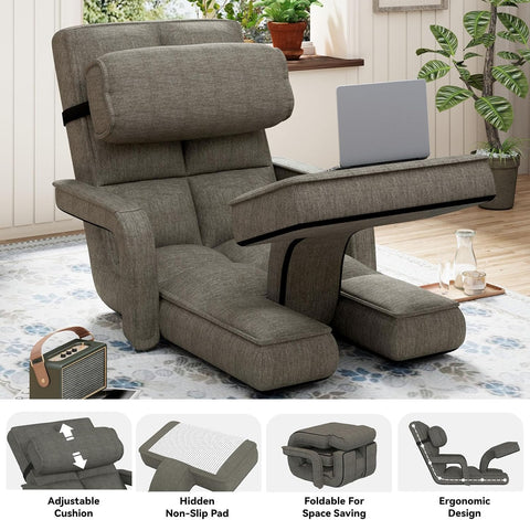 LUCA Floor Chair, Padded Folding Gaming Chair with 14-Level Adjustable Backrest