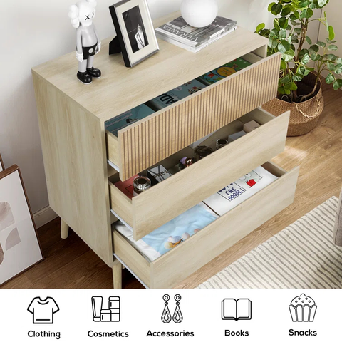 Natural Stylish Minimalist 3 Drawers Dresser