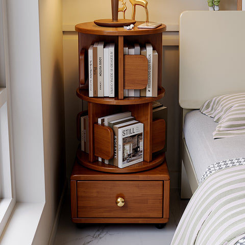 Walnut Rotatable Thickened Wooden Nightstand