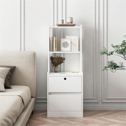 White Rectangular High Quality Wood Bedroom Nightstand