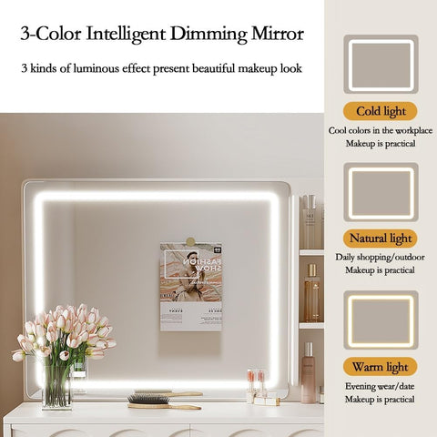 Vanity Desk Set with Large LED Lighted Mirror