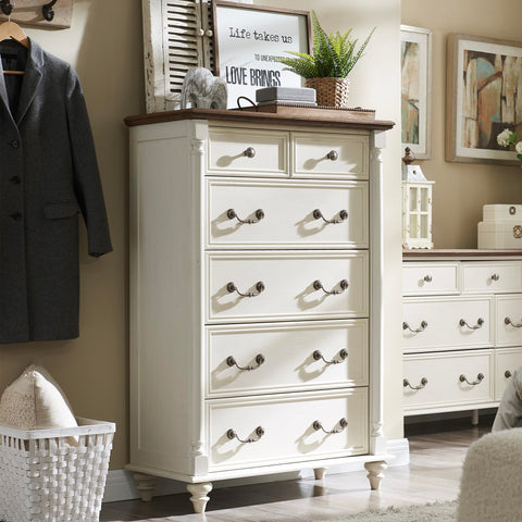 White Farmhouse 6 Drawers Dresser Chests for Bedroom