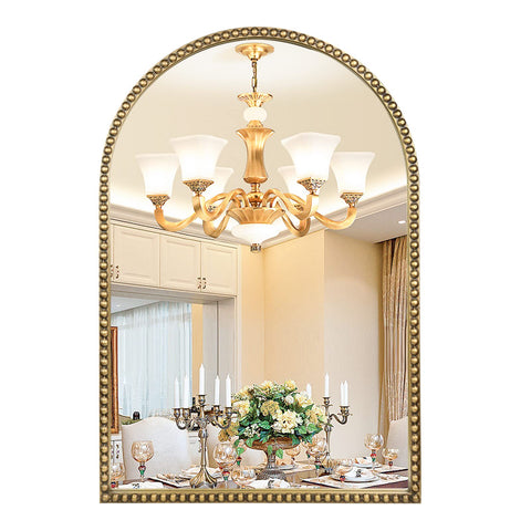 Arched Wall Mirror - Metal Beaded Frame Decorative Accent Mirror