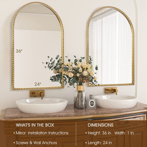 Arched Wall Mirror - Metal Beaded Frame Decorative Accent Mirror