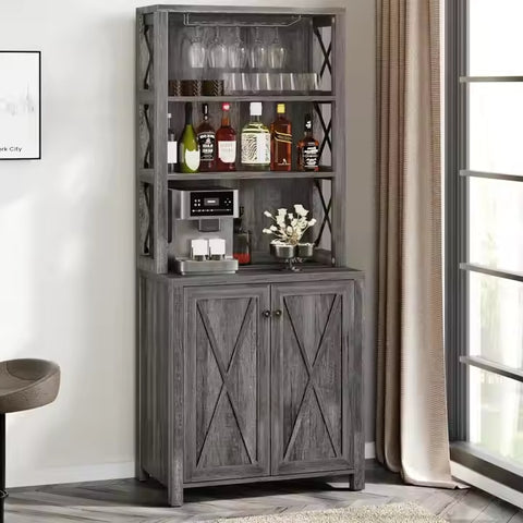 Two-Shelf Wood Cabinet - Crosshatch Door Design
