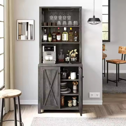 Two-Shelf Wood Cabinet - Crosshatch Door Design