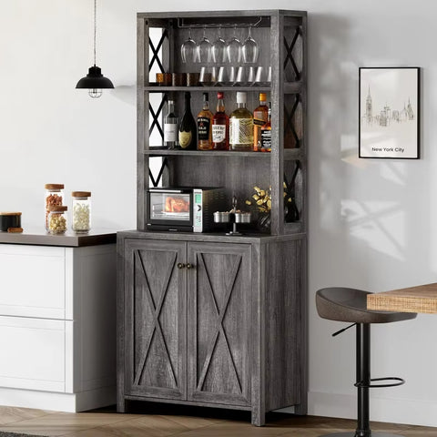 Two-Shelf Wood Cabinet - Crosshatch Door Design
