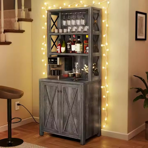 Two-Shelf Wood Cabinet - Crosshatch Door Design