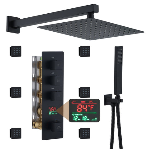 Atlanta Wall Mount Shower System With Digital Display & 6 Body Jets