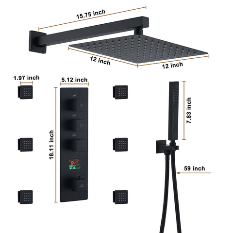 Atlanta Wall Mount Shower System With Digital Display & 6 Body Jets