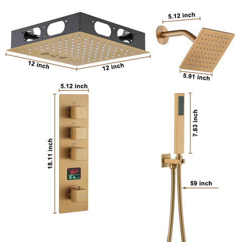 Brooklyn Dual Shower Head System With LED Light & Bluetooth