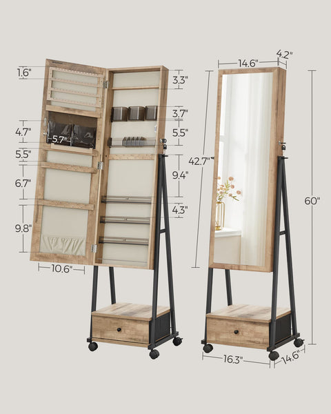 Full-Length Mirror and Jewelry Cabinet With Wheels