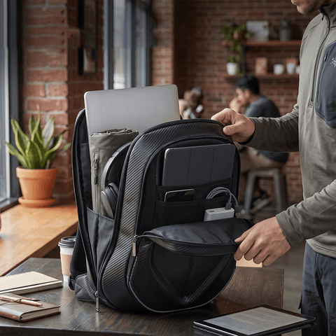 MKN Carbon Fiber Hard Shell Motorcycle Backpack with Helmet Holder