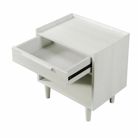 White Mid-century Modern Nightstand With Drawer