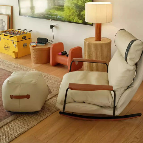 French Retro Leather Rocking Chair