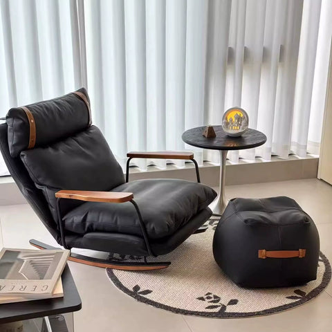 French Retro Leather Rocking Chair