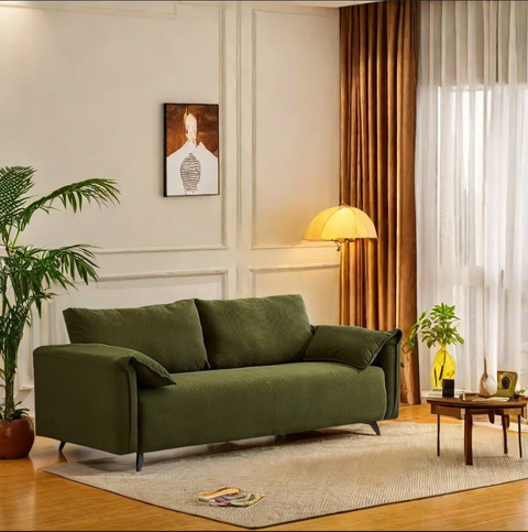 Corded Velvet Tear Resistant Emerald Green Standard Sofa, Green, Sponge