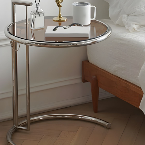 Stainless Steel Lifting Small Glass Side Table for Living Room