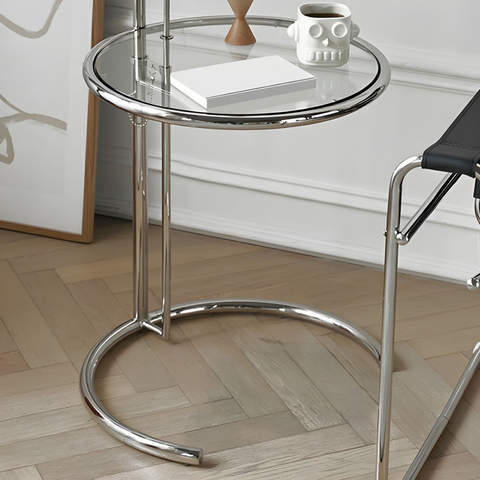 Stainless Steel Lifting Small Glass Side Table for Living Room