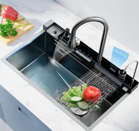 TTG GD 31.5" Stainless Steel Waterfall Kitchen Sink with Digital Display and Pressurized Cup Washer