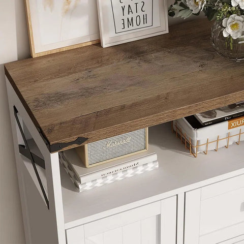 White Farmhouse Storage Cabinet - 2 Drawers & Shelves