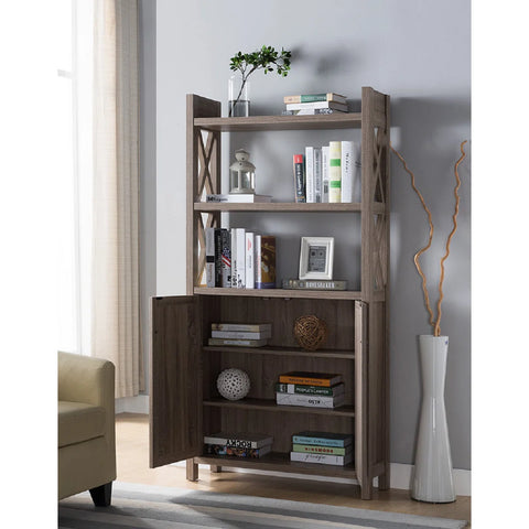 Two-Shelf Wood Cabinet - Crosshatch Door Design