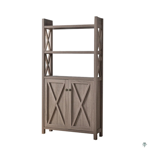 Two-Shelf Wood Cabinet - Crosshatch Door Design