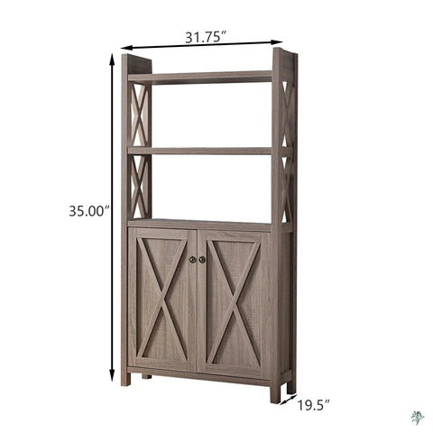Two-Shelf Wood Cabinet - Crosshatch Door Design