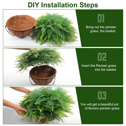 2 Set Artificial Hanging Fern Plants Outdoor Fake Hanging Ferns Planter, UV Resistant Faux Fern Plant Baskets for Outdoors Patio Garden Home Decor