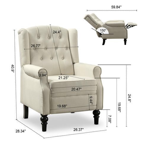 Classic Wingback Recliner Armchair - Soft Cream Fabric
