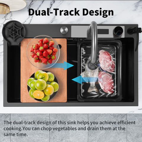 TTG G3 Drop-in Smart Waterfall Kitchen Sink with Digital Display and Pull-Out Faucet