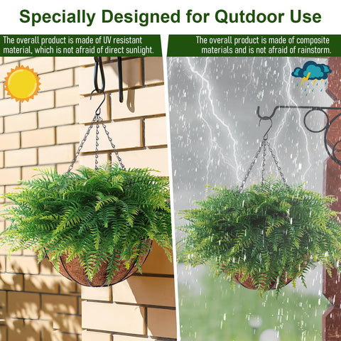 2 Set Artificial Hanging Fern Plants Outdoor Fake Hanging Ferns Planter, UV Resistant Faux Fern Plant Baskets for Outdoors Patio Garden Home Decor