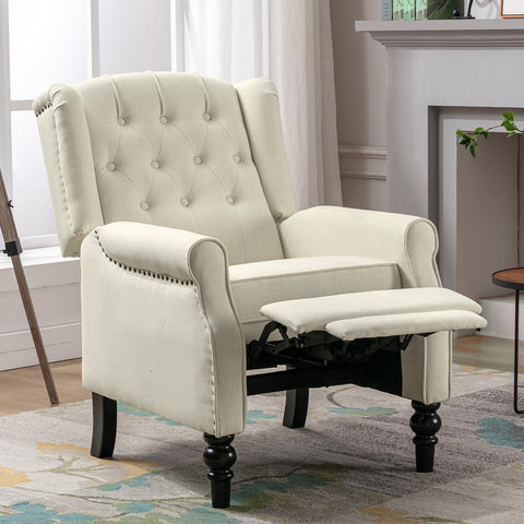 Classic Wingback Recliner Armchair - Soft Cream Fabric