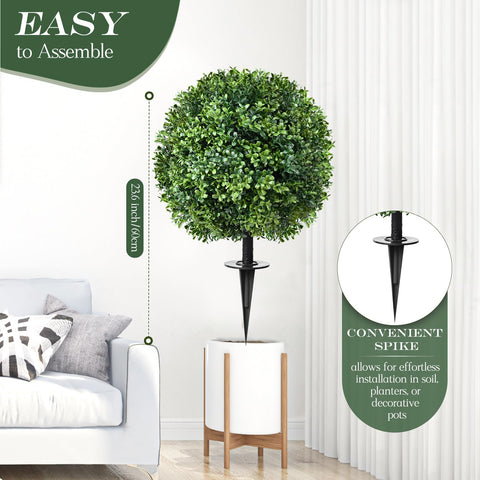 24'' Artificial Cedar Topiary Tree Boxwood Ball Bush with Ground Spike, UV Resistant Fake Bushes, Set of 2 Faux Cypress Fake Plants Faux Shrubs for Outdoor Indoor Front Porch Garden Decor