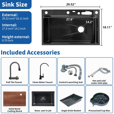 TTG G3 Drop-in Smart Waterfall Kitchen Sink with Digital Display and Pull-Out Faucet