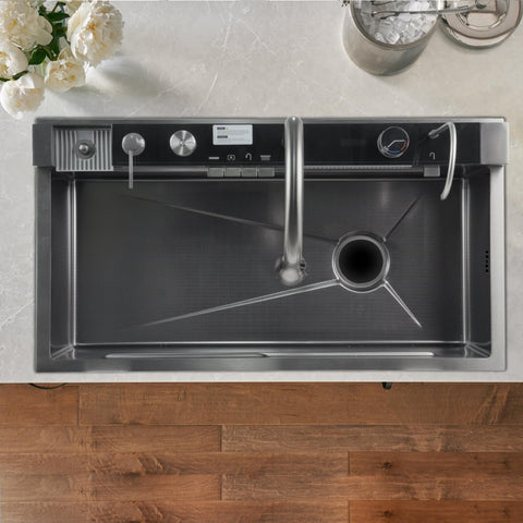 TTG GD 31.5" Stainless Steel Waterfall Kitchen Sink with Digital Display and Pressurized Cup Washer