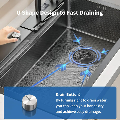 TTG G3 Drop-in Smart Waterfall Kitchen Sink with Digital Display and Pull-Out Faucet