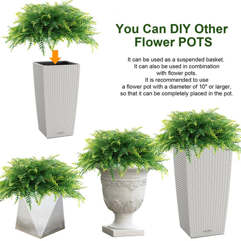 2 Set Artificial Hanging Fern Plants Outdoor Fake Hanging Ferns Planter, UV Resistant Faux Fern Plant Baskets for Outdoors Patio Garden Home Decor