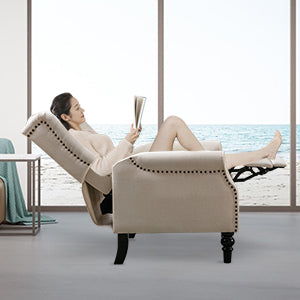 Classic Wingback Recliner Armchair - Soft Cream Fabric