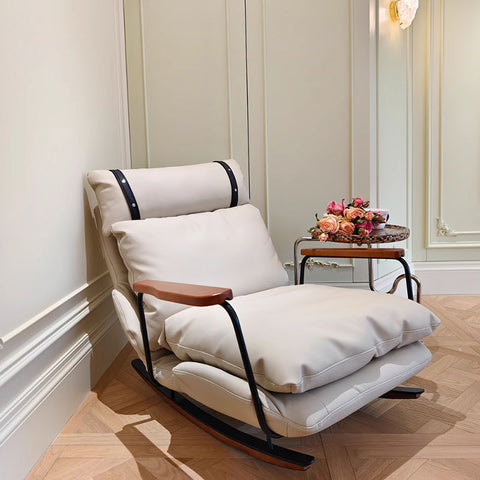 French Retro Leather Rocking Chair