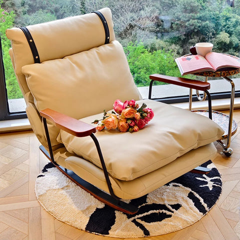 French Retro Leather Rocking Chair