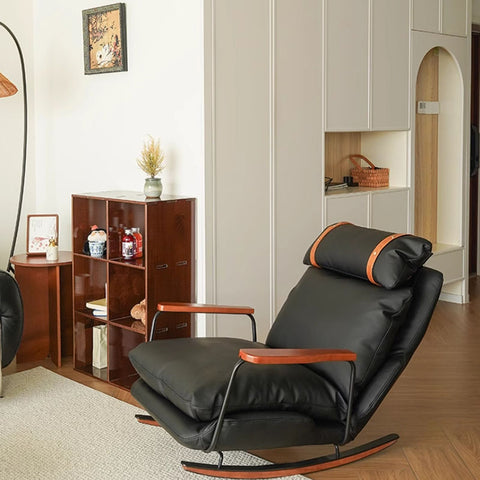 French Retro Leather Rocking Chair