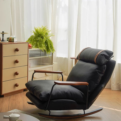 French Retro Leather Rocking Chair