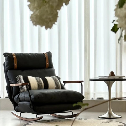 French Retro Leather Rocking Chair