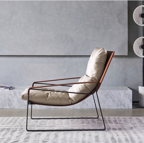 Industrial Style Genuine Leather Lounge Chair